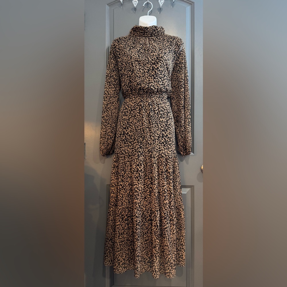 If She Loves Animal Print Long Sleeve Maxi Dress